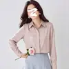Camisa satinada de 8 colores gris azulado de primavera para mujer, manga larga, otoño, tapeta de botones oculta, estilo vintage de Hong Kong, fluida, adecuada para ir al trabajo, elegante y madura