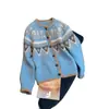Jaqueta Cardigan Tricot Casual Color Block Retrô Estilo Hong Kong Outono Inverno, Blusa Moderna com Atmosfera Fair Isle, Suéter Feminino