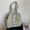Bolsa de Mano Retro Estilo Bosque Bordado de Hongos Nylon Gran Capacidad Bolsa de Hombro con Cordón Estudiante Viaje Diario