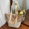 Bolso de Hombro Grande de Paja Tejida de Nuevo Estilo Transfronterizo 2026 para Mujer, Bolso de Mano de Moda Casual de Verano, Bolso de Playa Tejido