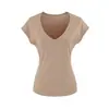 Camiseta Básica de Manga Corta Ajustada con Cuello en V Estilo Puro Deseo Tencel Verano Moderna Versátil Top Base Ajustado