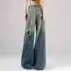 Novas calças de perna larga retas, soltas, modeladoras, versáteis, com caimento fluido, estilo transfronteiriço, jeans rasgados estilo retrô americano para mulheres