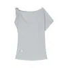 Camiseta de Manga Corta con Hombro Asimétrico y Textura de Waffle para Mujer 2025 Verano Casual Adelgazante Elegante Irregular Versátil de Moda