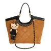 Bolso Tote Acolchado Estilo Pequeño Fragante de Moda y Gama Alta Otoño e Invierno Nuevo de Gran Capacidad Portátil Bolso de Hombro con Cadena para Mujer