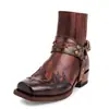 Botas de mezclilla de corte bajo para hombre, otoño e invierno, con tacón cuadrado y correa de cuero vintage