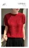 Suéter de lana para mujer listo para usar de primera línea, estilo nuevo, borde enrollado, cuello semi-alto, manga corta cepillada, mujer, seda de morera, lana fina, media manga, mujer