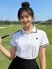 Camisa Polo Bordada de Verão Novo Estilo Redutora de Idade para Mulheres Camiseta de Manga Curta Algodão Nuvem Gola Lapela Temperamento Esportes Top para Exterior