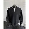 Nueva Moda Europea y Americana para Hombre Estilo Old Money Falso Dos Piezas Algodón Cuello Henley Holgada Bloque de Color Oversize Sudadera con Cuello Redondo para Hombre