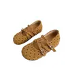 Sapatos femininos Mary Jane baixos, novo modelo outono 2026, rasos bico redondo versáteis camurça bolinhas estilo college sapatos pequenos de couro