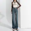 Jeans de Pierna Ancha de Cintura Alta Desgastados para Mujer 2024 Verano Nuevos de Color Claro Pantalones Rectos Alargados Finos