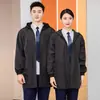 Casaco impermeável com forro de fleece e logo personalizado, roupa de trabalho com botões, roupa de trabalho adulta espessa, moderna e antimanchas
