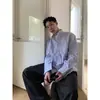 Camisa longa listrada color block minimalista estilo americano 2025 para homens e mulheres, com design de alta qualidade, corte solto, camisa cardigã versátil