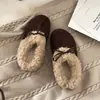 Chinelos de Algodão Maillard com Laço para Mulheres, Uso Externo, Outono/Inverno 2026, Com Pelúcia, Quentes, Solado Macio, de Calçar, Chinelos Fechados Felpudos