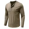 Camiseta de Manga Larga para Hombre 2026 Transfronteriza Algodón Corte Delgado Cuello Henley Bolsillo Camisa Base Transpirable Absorbe la Humedad Top para Hombre
