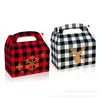 Dd071 Amazon Transfronterizo Copo de Nieve Navideño Reno Navideño Raya Cuadros Rojos y Blancos Bolsa de Regalo de Cartón Blanco
