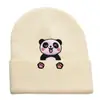 Nuevo Gorro de Lana Tejido con Bordado de Panda Lindo Protección para Orejas Gorro de Pareja Otoño e Invierno Dibujos Animados Gorro de Lana Bordado Cálido Gorro Pulóver