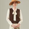 Colete 100% Lã Outono e Inverno Casual Simples Cor Pura Tricotado Cardigan Colete Fashion Elegante Decote V Top Tricotado