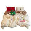 Juego de Cuatro Piezas Sueño de Árbol de Invierno Toalla de Felpa de Leche Doble Cara Franela Gruesa Bordada Suave Elástica Ropa de Cama