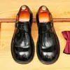 [Completo] [Pré-venda sem estoque] Sapatos de Couro Brilhantes de Bico Redondo Grande Estilo Britânico Retro Versátil Casual Formal