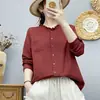 Camisa de manga larga para mujer con forro de gasa de algodón de doble capa, con un diseño artístico estilo francés que te hace lucir más joven, es suave, amigable con la piel, transpirable y está hecha de algodón puro para un ajuste relajado.