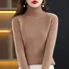 Suéter Básico de Cuello Alto de Manga Larga con Aberturas Ajustado al Cuerpo para Mujer Color Sólido Adelgazante Corto Cálido Suéter Interior Top para Mujer