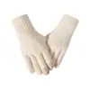 Guantes de cuadros de color sólido transfronterizos para hombres y mujeres, cálidos de invierno, forrados de felpa, tejido grueso tipo lana, pantalla táctil, guantes de alta gama