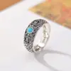 Yilu Plata Esterlina S925 Vintage Desgastado Personalizado Nube Auspiciosa Vajra Mortero Turquesa Anillo Abierto Anillo de Plata Venta al por Mayor