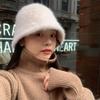 Sombrero de pescador de piel de conejo para circunferencia de cabeza grande, sombrero de cuenca pequeña que muestra la cara para mujer, otoño e invierno, sin maquillaje, estilo coreano, sombrero de cubo peludo versátil