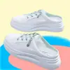 Sandalias y pantuflas con cordones zapatos blancos pequeños pantuflas de mujer zapatos de malla transpirables de verano zapatos exteriores estilo coreano