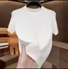 Versión Europea de Lujo Accesible para Hombre Casual de Negocios Cuello Redondo Color Sólido Manga Corta Moda Verano 2024 Versátil Media Manga Transpirable Camiseta
