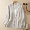 Nuevo estilo de otoño temprano 2026, blazer casual de manga de tres cuartos, top protector solar para mujer, chaqueta de algodón y lino de otoño para mujer