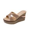 Pantuflas de Cuña para Mujer 2025 Verano Nuevo Boca de Pez Tacones Altos Plataforma Impermeable Sexy Pedrería Suela Gruesa Pantuflas para Exterior