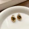 Colar de Pedra Natural Metal Âmbar Maillard para Mulheres Nicho Vintage Personalidade Versátil Brincos Elegantes Corrente de Pescoço Corrente de Lã