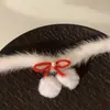Otoño e Invierno Nuevo Bola de Nieve Blanca Lazo Felpa Gargantilla Collar de Perlas Cadena de Suéter Dulce para Mujer Navidad