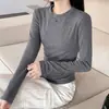 Nueva Camiseta Básica de Manga Larga para Mujer Otoño/Invierno 2026, Corte Ajustado, Forro de Felpa, Elegante y Adelgazante, Camiseta de Hombro Normal para Ropa Exterior