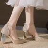 Zapatos de Boda de Moda, Zapatos de Novia de Talla Pequeña, Tacones Altos Plateados con Correa al Tobillo, Tacones Gruesos para Mujer, Zapatos de Dama de Honor con Cristales de Talla Grande