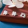 Plata de ley s925 microincrustada con circonita trébol de cuatro hojas cuenta espaciadora eslabón de pulsera de doble asa accesorio para pulsera de cuentas DIY de doble asa