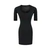 Vestido de Color Sólido con Cuello en U y Mangas Medias para Mujer, Vintage Sexy Elástico Ajustado, Ropa Exterior Hot Girl Deseo Puro, Vestido Corto Bodycon