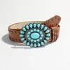 Nuevo Cinturón Decorativo con Remaches Estilo Étnico Bohemio de Comercio Exterior Transfronterizo Cinturón de Hebilla Retro con Cuentas Turquesas de Moda para Mujer