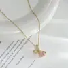 Novo Colar de Coração Rosa com Laço Cravejado de Zircônia de Cobre para Mulheres, Gargantilha Doce e Estilosa da Moda