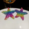 Aretes Colgantes de Estrella de Mar Aguja Plateada con Diamantes, Nuevos Aretes Estilo Vacaciones de Verano, Aretes de Moda y Versátiles, de Nicho y Gama Alta