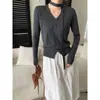 Cardigan de Punto Sinan Estilo Primavera Temprana Mezcla de Lana Ultra Fina Atmosférico y Elegante Cuello en V con Cinta Sn8593