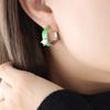 Pendientes de latón con diseño de nicho retro francés, con incrustaciones de gotas de aceite verde, brillantes y circonitas para niñas.