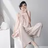 Pijama de Algodão e Seda para Mulheres, Estilo de Verão de Alta Qualidade, Conjunto de Camisola e Calça Longa, Malha Fina de Algodão Artificial para Primavera e Outono, Pode Ser Usado Fora