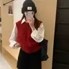 Colete Tricotado de Cor Sólida Solto Sem Mangas Gola Redonda para Mulheres - Dongdaemun Coreano Outono 2026