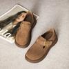 Primavera 2025 Nueva Hebilla de Cinturón Fondo Grueso Cuero Genuino Zapatos Burkenneth Zapatos de Plataforma Slip-on para Mujer Zapatos Retro de Una Capa Aumentados