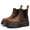 Botines Chelsea Marrón Crazy Horse de Primera Capa 2976 para Mujer, Botas de Motocicleta de Suela Gruesa, Botines Cortos de Piel Genuina, Zapatos Slip-On con Suela de Plataforma