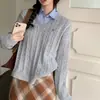 Suéter retro de punto trenzado con cuello en V estilo japonés para mujer, corte holgado para otoño e invierno, casual y suave, adecuado para primavera y otoño, top de punto corto