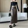 Falda Midi Retro de Cuero PU Otoño 2026 para Mujer, Sencilla y Elegante, de Cintura Alta, Corte Recto, Adelgazante y Versátil