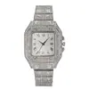 Reloj Cuadrado de Lujo Ligero con Correa de Acero Cielo Estrellado y Diamantes Hombres Europeos y Americanos Escala Romana Cielo Estrellado Moda Reloj de Cuarzo